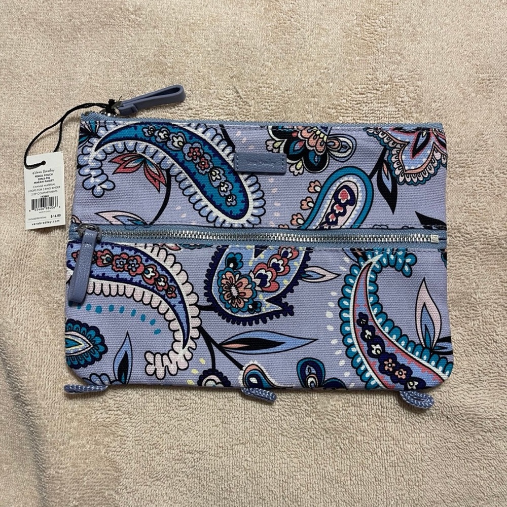 NWT Vera Bradley Makani Paisley Pencil Case Purple Paisley Pencil Pouch
